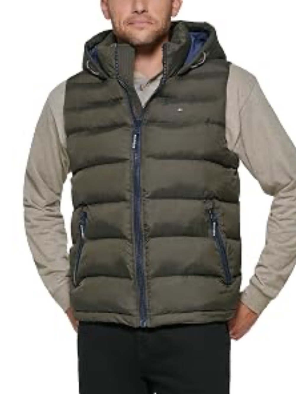 Tommy Hilfiger Olive Green Hooded Puffer Vest Size XL